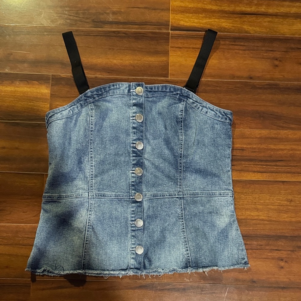 City Chic Light Blue Denim Top with Black Straps